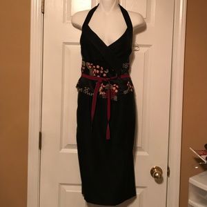 Karen Millen Embroidered Waist Halter Sheath Dress
